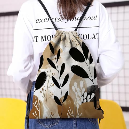 Drawstring Backpack Draw String Bag Waterproof for Sports Gym Beach Travel Cute Aesthetic Sackpack Men Women (13"×17")-Brown Leaf - color: S-25-brown Leaf
