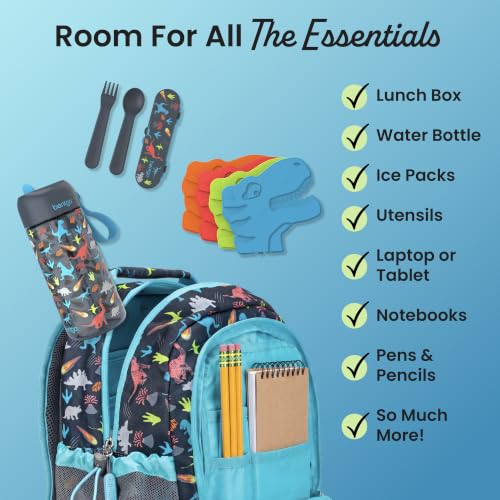 Bentgo Kids 2-in-1 Backpack & Insulated Lunch Bag - Durable 16” Backpack & Lunch Container in Unique Prints for School & Travel - Water Resistant, Padded & Large Compartments (Dinosaur) - color: Dinosaur
