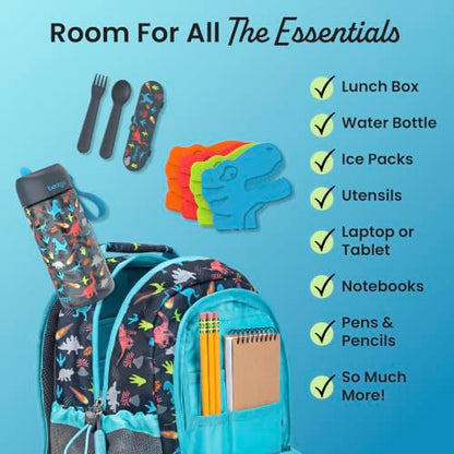 Bentgo Kids 2-in-1 Backpack & Insulated Lunch Bag - Durable 16” Backpack & Lunch Container in Unique Prints for School & Travel - Water Resistant, Padded & Large Compartments (Dinosaur) - color: Dinosaur