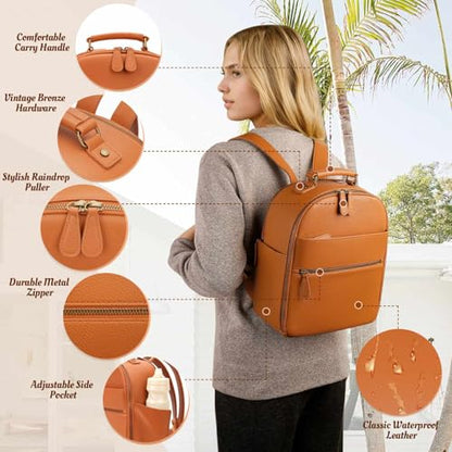 Small Camera Backpack, Classic PU Leather with 11 Inch Pad/Tablet Compartment, Professional Camera Bag for Photographers for DSLR, 10L Brown