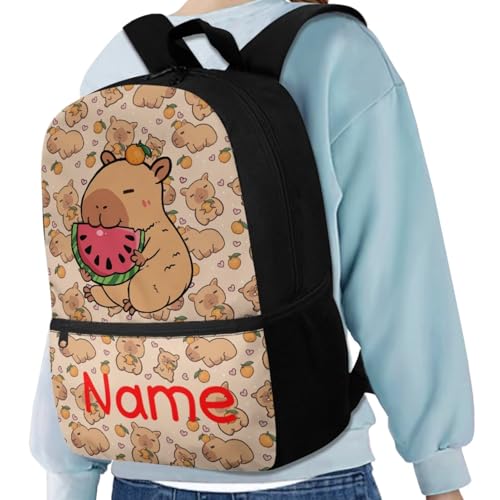 3 PCS Capybara Backpacks for Kids Custom Name School Backpack Bookbag with Reusable Lunch Box Pencil Case Pouch Set Add Your Kids Name Personalized Schoolbag - color: Capybara+name