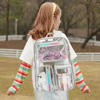 Clear Backpack for Girls Women, School Bookbag Heavy Duty See Through Backpacks (Grey) - color: Grey