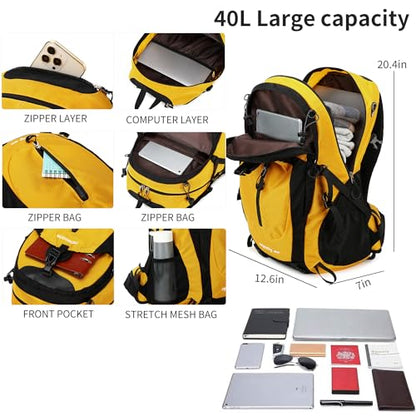 FENGDONG 40L Waterproof Lightweight Outdoor Daypack Hiking,Camping,Travel Backpack for Men Women Yellow - color: Yellow