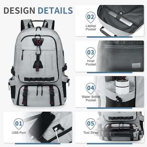 Travel Backpack 45L TSA Approved Carry on Backpack with Shoe Compartment & Wet/Dry Separation,Laptop Bag Fits 18.4 Inch Computer, Water Resistant Backpack for Men Women, Light Grey - color: Expandable Light Grey