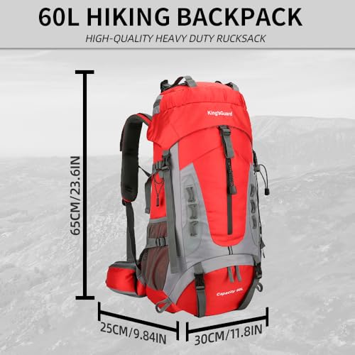 King'sGuard 60L Hiking Backpack for Men and Women Lightweight Camping Hiking Backpack with Rain Cover Large Waterproof Travel Backpack Backpacking Pack (Red) - color: Red