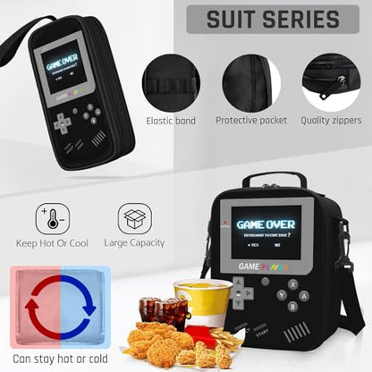 School Backpack for Boys,3pcs Gamer Boys Backpack with Lunch Box Set for Kids Children Teens Elementary Middle School,17" Large Capacity Student Bookbag & Multifunctional Video Game Travel Bag - color: Black-backpack Set