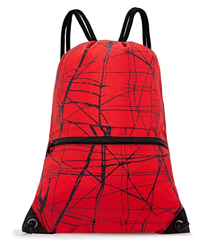 HOLYLUCK Drawstring Backpack Bag Sport Gym Sackpack - color: Metallic-red
