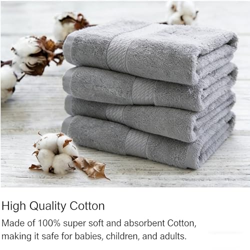 100% Cotton Hand Towel Set of 4, Oversized Ultra Soft Luxury Towels, Thick Plush, Absorbent Heavyweight, Guest Bath, Hotel, Spa, Home Bathroom, Shower,20" x 40" (Grey) - color: Grey
