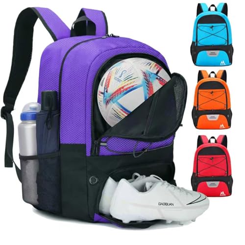 Hsmihair Soccer Bag-Soccer Backpack&Backpack for & Football Volleyball & Basketball,with Ball Compartment and Separate Cleat - color: Purple
