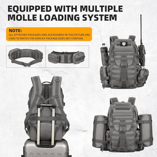 50L Military Tactical Backpack 3 Day Assault Pack Molle Daypack Hiking Backpack for Men and Women - color: Gray