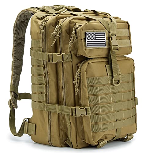 QT&QY 45L Military Tactical Backpacks For Men Camping Hiking Trekking Daypack Bug Out Bag Lage MOLLE 3 Day Assault Pack - color: 1.0 Tan