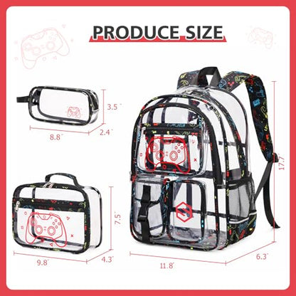 DIGOBAY 3PCS Cool Luminous Clear Backpack for Boys Kids, Gamer Clear Bookbag for School, See Through PVC Transparent Backpacks with Lunch Bag Pencil Case, Backpack Heavy Duty for School Stadium - color: Red