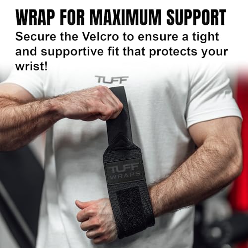 TuffWraps 16" Wrist Wraps: No Thumb Loops, Quality Gym Wrist Wraps for Weightlifting, Bench Press, Powerlifting, and Cross-Training—Try The Belt Loop Tightening System - color: Black/White