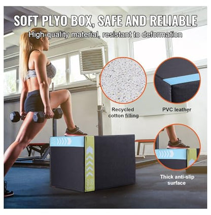 Plyometric Jump Box 3-in-1, 20/18/16 Inch - Cotton Plyo Box for Fitness, Agility & Strength Training - Step Up Platform - Home Gym Equipment - Black