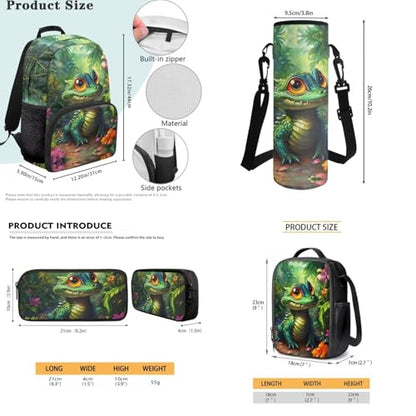 JEOCODY Bearded Dragon Lizard Backpack for Kids School Bag with Lunch Bag Pencil Case and Water Bottle Holder Set of 4 Boys Girls School Daypack Travel Bag Satchel Bagpack - color: Bearded Dragon Lizard