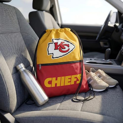 FOCO Kansas City Chiefs Big Logo Drawstring Backpack with Zippered Pocket – Limited Edition Chiefs Bag – NFL Gear for the AFC West – Show Your Team Spirit with Officially Licensed Chiefs Fan Gear - color: Kansas City Chiefs