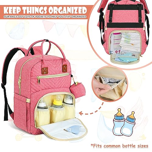 Tenot Baby Diaper Bag Backpack, Travel Diaper Bags for Babys Girl Boy Large Capacity Baby Bag Backpack for Women Pink - color: Pink