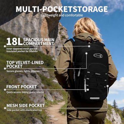 KABAQOO Hydration Backpack, 18L Multipurpose Hiking Backpack with 3L Water Bladder, Water Backpack Insulated Hydration Pack Ideal for Hiking and Cycling - color: Black
