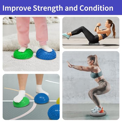 Wobble Cushion Set for Sensory Kids and Balance Training - Disc Plus 4 Pods, Board With Pump, Inflatable Stepping Pads for Adults - color: Grey
