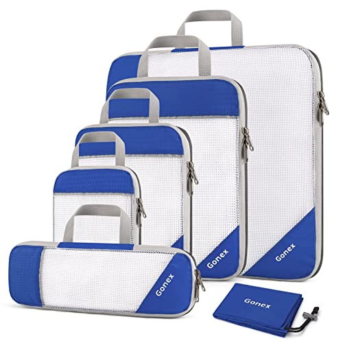 Compression Packing Cubes, Gonex Extensible Storage Mesh Bags Organizers - color: 6-Deep Blue, size: Set of 6