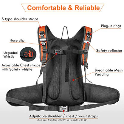 Mothybot Insulated Hydration Backpack Pack with 3L BPA Free Leak Proof Water Bladder, Large Storage Lightweight Hiking Daypack with Waist Pouches & Cooler Layer, for Running, Biking, Camping, Festival - color: Orange