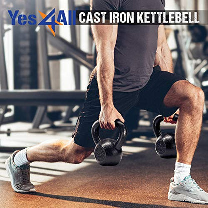 Yes4All Kettlebell Sets, 5 - 10 - 15 - 20 - 25 - 30 LB Cast Iron Strength Training Kettlebells, Wide Handles & Flat Bottom, Multi-Level from Beginners to Pros for Strength Training & Home Gym - color: B. 15 - 20 lbs