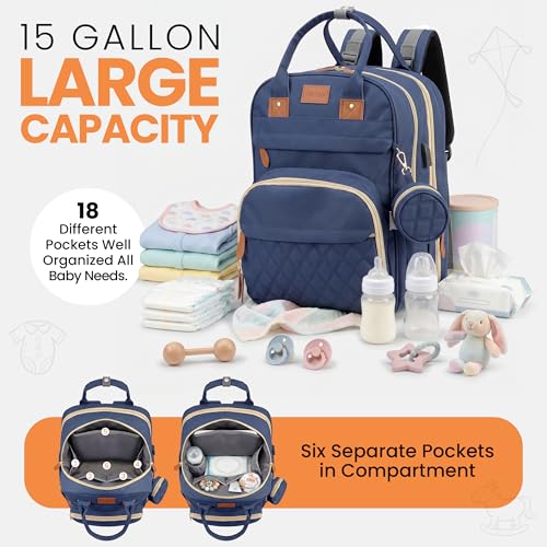 Diaper Bag Backpack with Changing Station | 600D Oxford Waterproof Baby Bag for Mom & Dad | Large Baby Diaper Bag Boy Girl | 16 Pockets, USB Charging Port, Foldable Pad - color: Blue