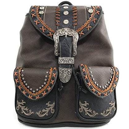 Zelris Western Country Floral Buckle Rucksack Backpack (Brown) - color: Brown