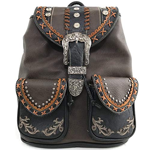 Zelris Western Country Floral Buckle Rucksack Backpack (Brown) - color: Brown
