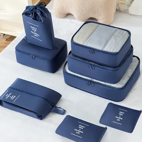 8 Set Packing Cubes For Travel-Travel Essential Carry On Luggage Organizer,Bring Laundry Bag, Shoe Bag, Clothing And Underwear Bag (Nevy Blue) - color: Nevy Blue