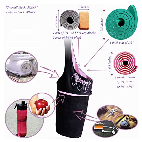 Yoga Mat Bag – Versatile Yoga Bag with Mat Straps & Storage Pockets, Holds Yoga & Pilates Mats, Lightweight & Durable - color: Black & Pink