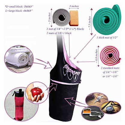 Yoga Mat Bag – Versatile Yoga Bag with Mat Straps & Storage Pockets, Holds Yoga & Pilates Mats, Lightweight & Durable - color: Black & Pink