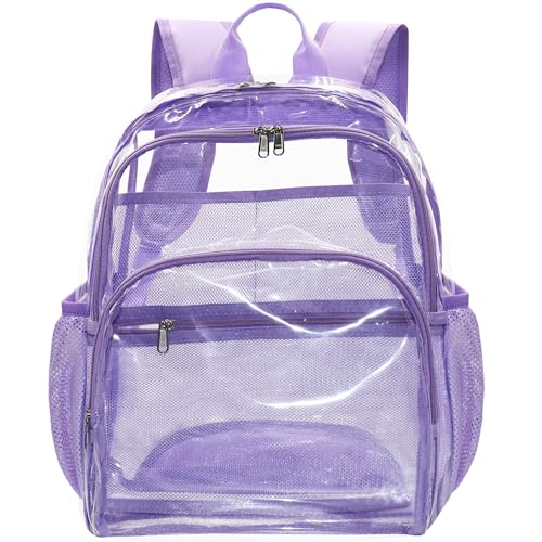 Clear Backpack, Clear Bag Stadium Large See Through Bookbag Heavy Duty PVC Transparent Backpacks for School - color: Light Purple-1pack
