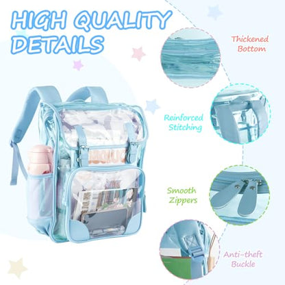 Clear Backpack,Heavy Duty Waterproof Clear Bookbag for School College Work Travel Security - Blue - color: Refined Blue