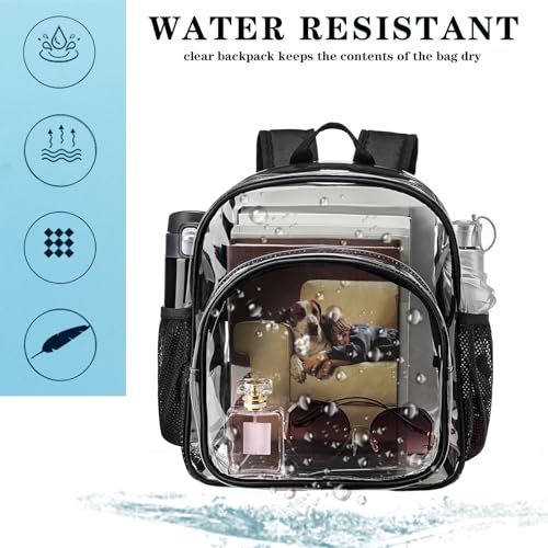 Clear Backpack Stadium Approved 12x12x6 Small Clear Backpack for Concert,Work,Festival,Security,Stadium - color: Black