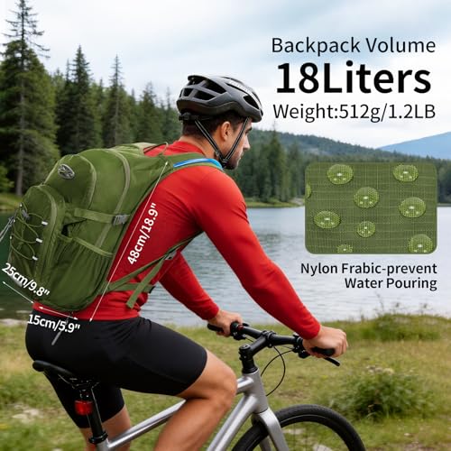 KABAQOO Hydration Backpack, 18L Multipurpose Hiking Backpack with 3L Water Bladder, Water Backpack Insulated Hydration Pack Ideal for Hiking and Cycling - color: Army Green
