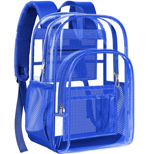 PAMANO Clear Backpack, Heavy Duty Transparent Reinforced Bottom See Through for College, Travel Work Security - color: Blue