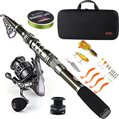Sougayilang Fishing Rod Reel Combo with Telescopic Fishing Pole Spinning Reel Carrier Bag for Travel Saltwater Freshwater Fishing - size: 7.87 ft, style: A-fishing Full Kits With Carrier Case