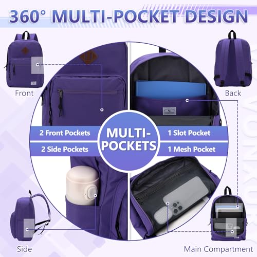 VX VONXURY Backpack for Men Women, Lightweight Kids School Bag, Classic Basic Laptop Bookbag for College Work Travel Hiking - color: Purple