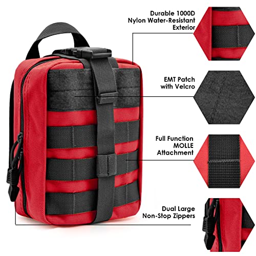 First Aid Pouch 1000D Nylon Tactical Molle Tear Away Medical Pouch Empty Utility Pouch for Outdoor Activities Medical Supplies Camping Hiking Travel,Bag Only - color: Red