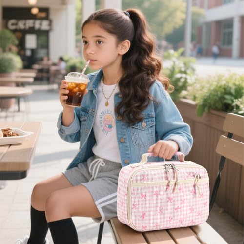 LEDAOU Lunch Box Kids Insulated Lunch Bag Girls Toddler Reusable Lunchbox for School Picnic Hiking (Bowknot-Pink) - color: Bowknot-Pink