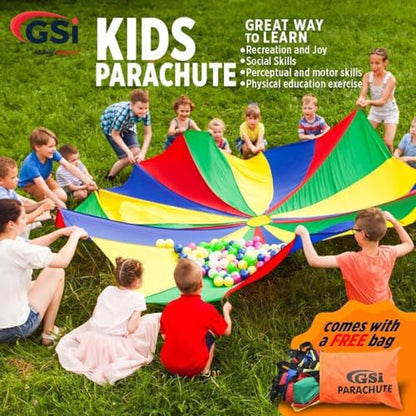GSi Kids Play Parachute Rainbow Parachute Toy Tent Game for Children Gymnastics Cooperative Play and Outdoor Playground Activities (10 Feet) - size: 10 Feet