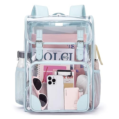 mommore Clear Backpack Heavy Duty Large Clear Bookbag for School Transparent PVC Stadium Approved See Through Back Pack - color: Blue, style: Clear Backpack