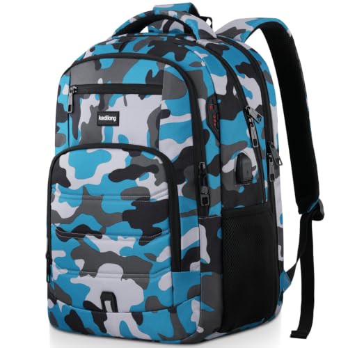 kadilong 17.3 Inch Laptop Backpack for Men Business Travel Anti Theft,School Backpack Bookbag for Teens Boys for College - color: Camouflage Blue, size: 17,3 inch