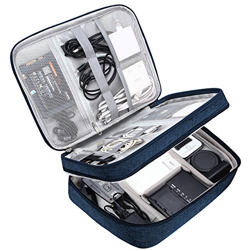 SELLYFELLY Electronic Bag Travel Cable Accessories Bag Waterproof Double Layer Electronics Organizer Portable Storage Case for Cable, Cord, Charger, Phone, Adapter, Power Bank, Kindle, Hard Drives - color: Nevy Blue