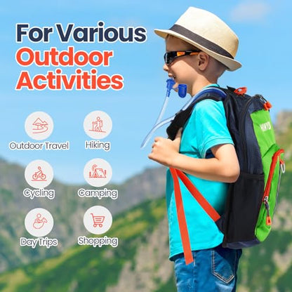Shinylin 2 Pcs Kids Hydration Backpack with 1.5L Water Bladder Lightweight Kids Hiking Backpack Water Rucksack for Boys Girls Climbing Running - color: Blue, Green, style: Classic
