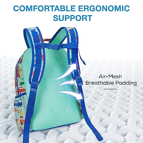 mommore Kids Backpack for Boys Girls 4-8 Kindergarten Elementary School Backpack with Lunch Box - 15” H Fit Folder - color: Light Blue-car, style: 3 Pcs