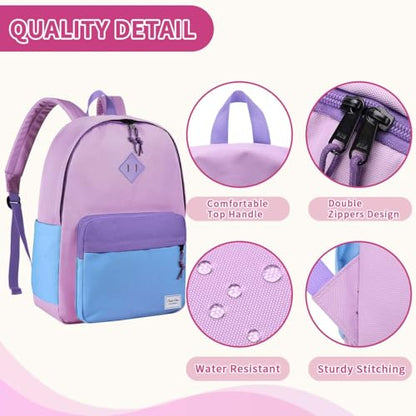 Chase Chic Kids Backpack for Girls - 17 inch School Backpacks for Toddler Fits 6 to 12 Years Old - Lightweight Water Resistant Preschool Bookbag for Travel Daycare (Purple Blue) - color: Light Purple&blue