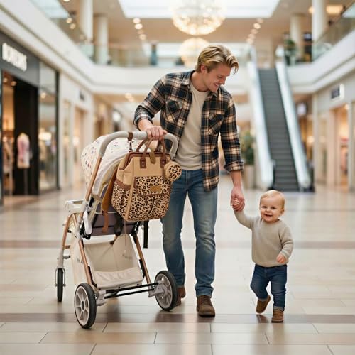 Montana West Wrangler Aztec Diaper Bag Backpack Western Backpacks for Moms Baby Essentials Bag with Twist-Lock Closure, Insulated Pockets, Portable Changing Pad, Stroller Straps, Pacifier Case - color: Leopard Print