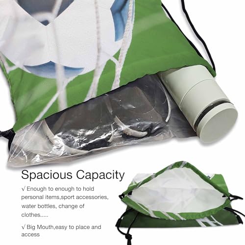 Drawstring Backpack Bag Soccer Football Ball In Goal Net with Green Grass Field Lightweight Backpack Soccer Ball Bag Sutiable for Sports Beach Short Travel 14x16.9 Inch - color: Soccer